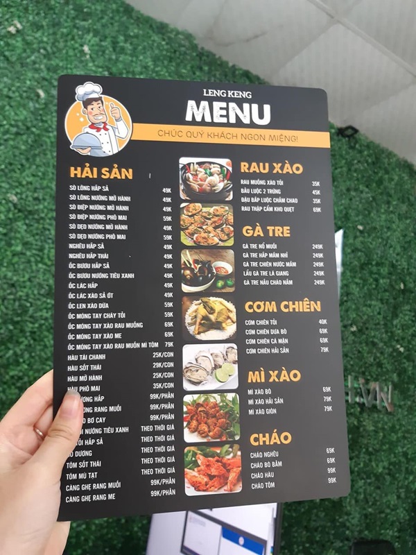 menu quán hải sản
