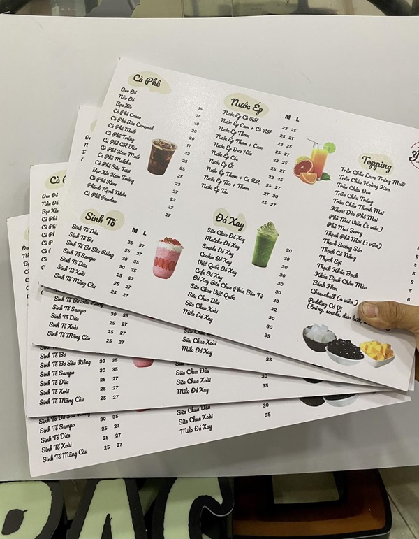 menu cà phê